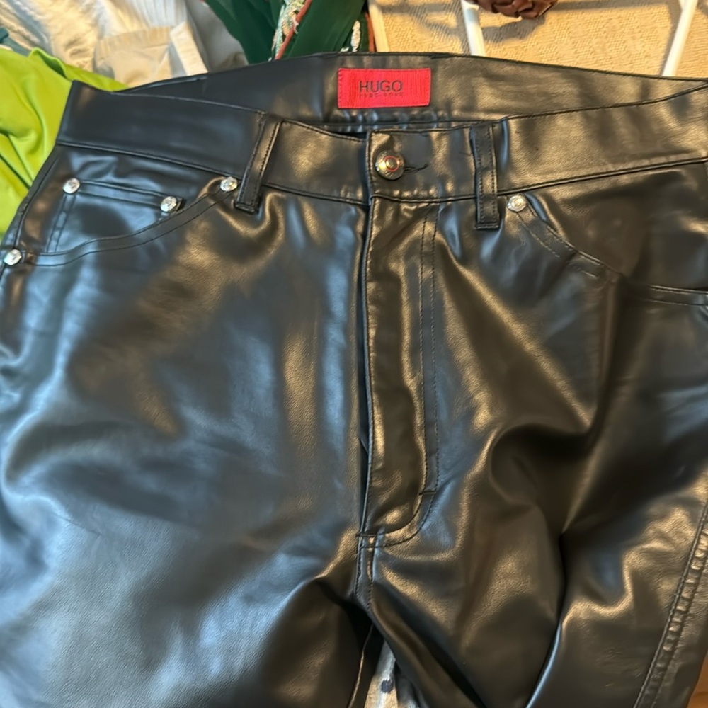 HUGO brand Hugo Boss fake leather jeans/pants, straight fit.